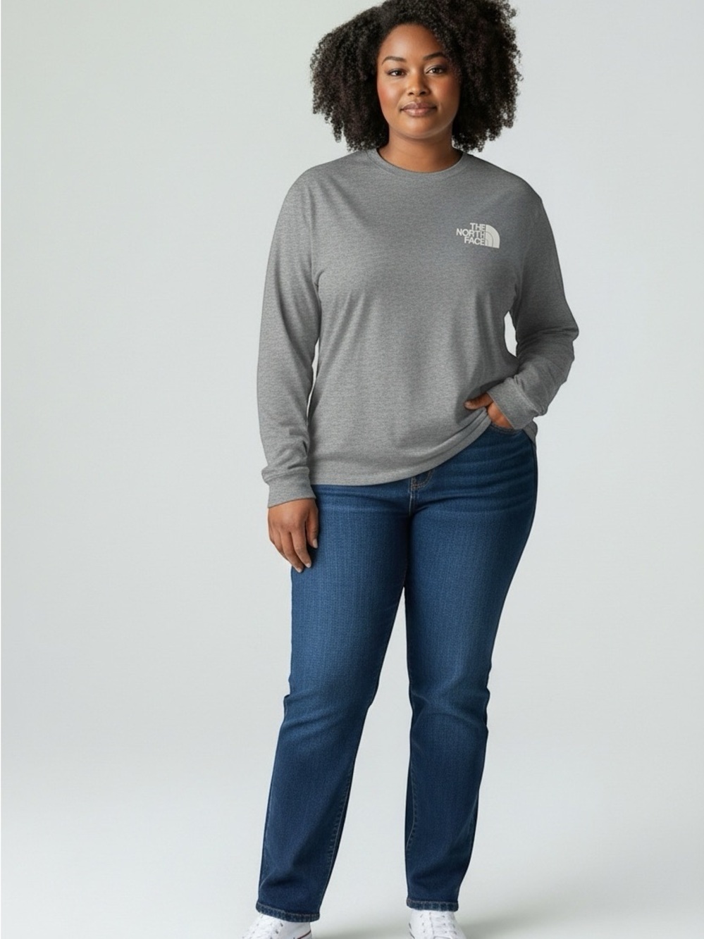 The North Face Women's Long-Sleeve Crew Tee in Gray